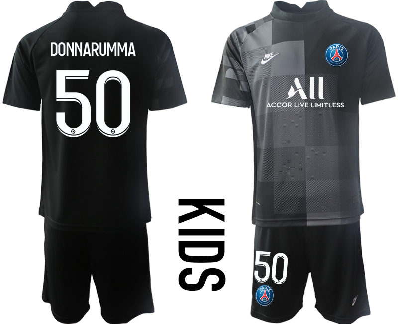 Youth 2021-2022 Club Paris St German black goalkeeper #50 Soccer Jersey->youth soccer jersey->Youth Jersey